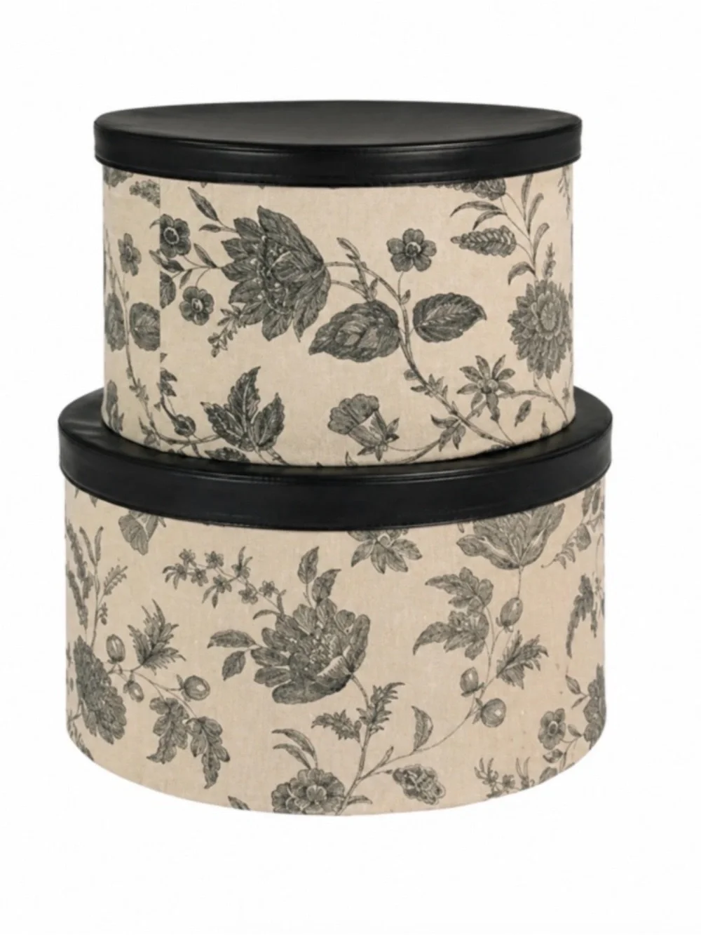 Classic Floral Storage Hat Boxes - Black & Cream Set of 2